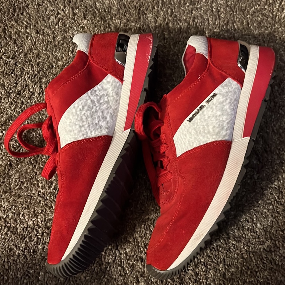 Michael Kors Red and White Suede & Leather Sneakers